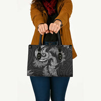 New Zealand Sea Animals with Maori Tribal Tattoo Leather Bag Shark Manta Ray with Silver Fern Black LT03 - Polynesian Pride