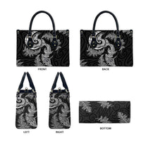 New Zealand Sea Animals with Maori Tribal Tattoo Leather Bag Shark Manta Ray with Silver Fern Black LT03 - Polynesian Pride