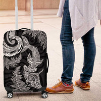 New Zealand Sea Animals with Maori Tribal Tattoo Luggage Cover Shark Manta Ray with Silver Fern Black LT03 Black - Polynesian Pride