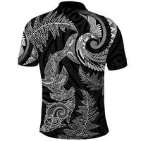 New Zealand Sea Animals with Maori Tribal Tattoo Polo Shirt Shark Manta Ray with Silver Fern Black LT03 - Polynesian Pride