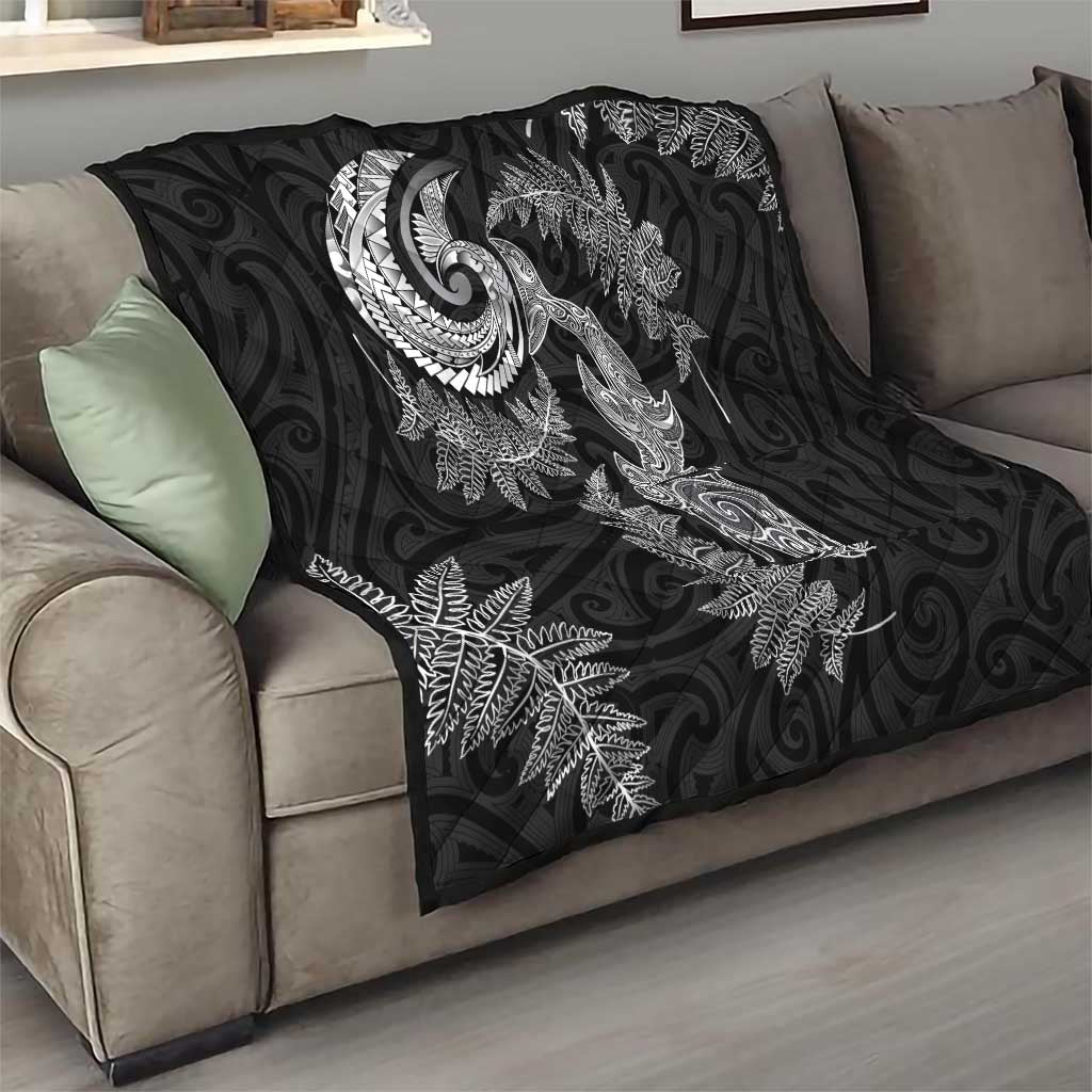 New Zealand Sea Animals with Maori Tribal Tattoo Quilt Shark Manta Ray with Silver Fern Black LT03 - Polynesian Pride