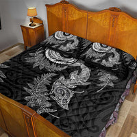 New Zealand Sea Animals with Maori Tribal Tattoo Quilt Bed Set Shark Manta Ray with Silver Fern Black LT03 - Polynesian Pride