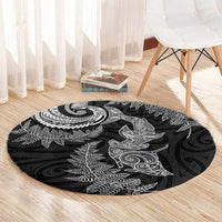 New Zealand Sea Animals with Maori Tribal Tattoo Round Carpet Shark Manta Ray with Silver Fern Black LT03 - Polynesian Pride