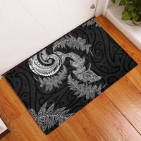 New Zealand Sea Animals with Maori Tribal Tattoo Rubber Doormat Shark Manta Ray with Silver Fern Black LT03 - Polynesian Pride