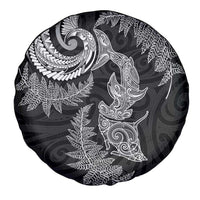 New Zealand Sea Animals with Maori Tribal Tattoo Spare Tire Cover Shark Manta Ray with Silver Fern Black LT03 - Polynesian Pride