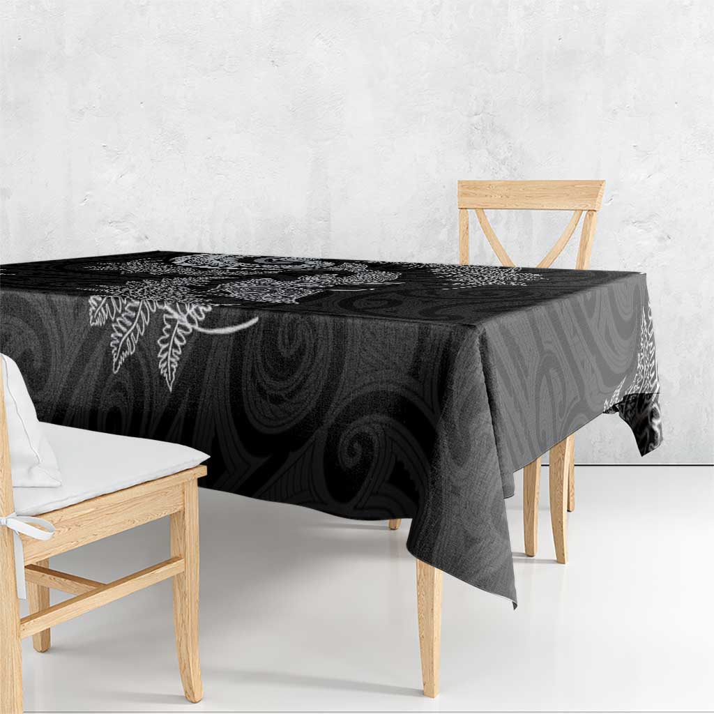 New Zealand Sea Animals with Maori Tribal Tattoo Tablecloth Shark Manta Ray with Silver Fern Black LT03 - Polynesian Pride