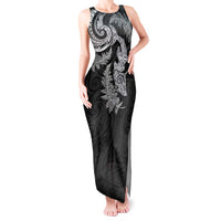 New Zealand Sea Animals with Maori Tribal Tattoo Tank Maxi Dress Shark Manta Ray with Silver Fern Black LT03 Women Black - Polynesian Pride