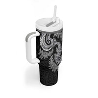 New Zealand Sea Animals with Maori Tribal Tattoo Tumbler With Handle Shark Manta Ray with Silver Fern Black LT03 - Polynesian Pride