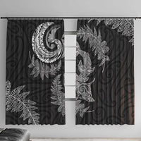 New Zealand Sea Animals with Maori Tribal Tattoo Window Curtain Shark Manta Ray with Silver Fern Black LT03 With Hooks Black - Polynesian Pride