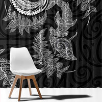 New Zealand Sea Animals with Maori Tribal Tattoo Window Curtain Shark Manta Ray with Silver Fern Black LT03 - Polynesian Pride