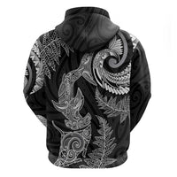 New Zealand Sea Animals with Maori Tribal Tattoo Zip Hoodie Shark Manta Ray with Silver Fern Black LT03 - Polynesian Pride
