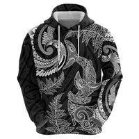 New Zealand Sea Animals with Maori Tribal Tattoo Zip Hoodie Shark Manta Ray with Silver Fern Black LT03 - Polynesian Pride