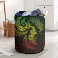 New Zealand Sea Animals with Maori Tribal Tattoo Laundry Basket Shark Manta Ray with Silver Fern Reggae LT03 Reggae - Polynesian Pride