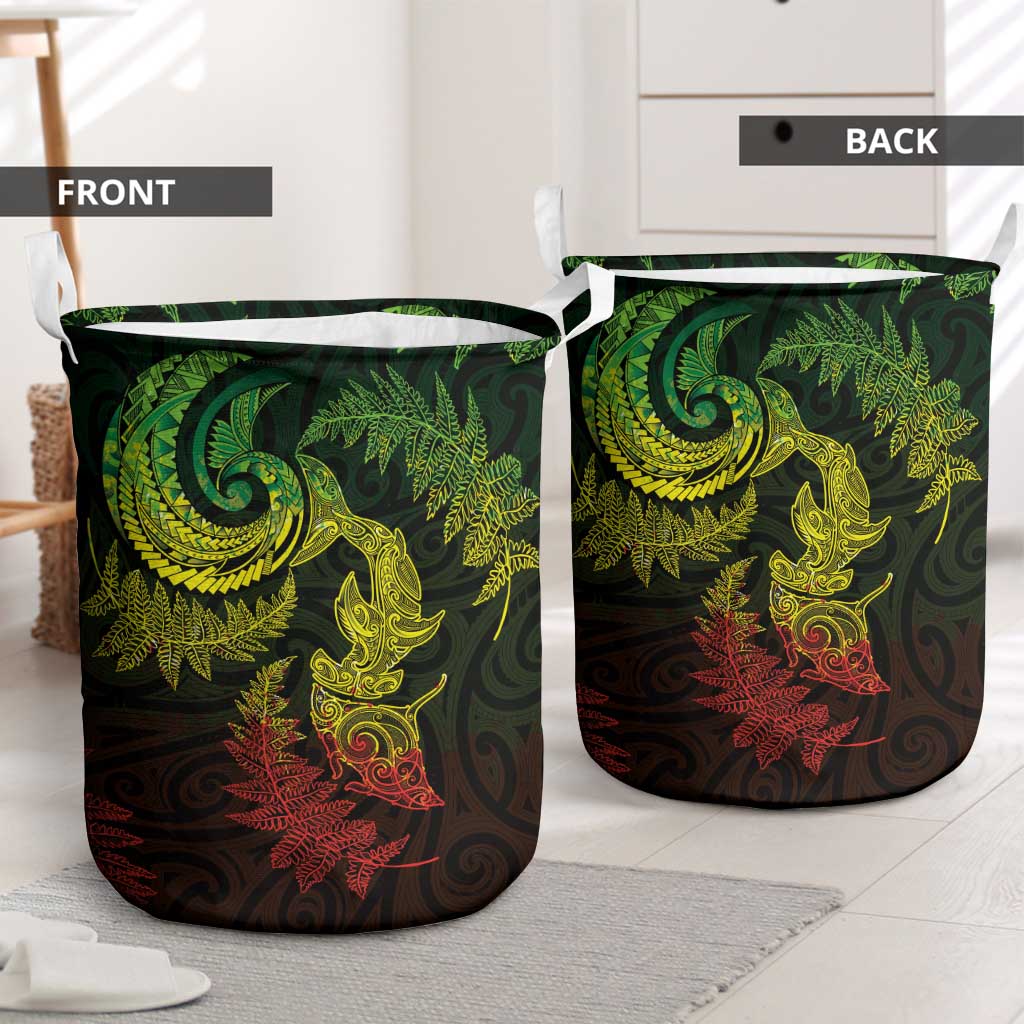 New Zealand Sea Animals with Maori Tribal Tattoo Laundry Basket Shark Manta Ray with Silver Fern Reggae LT03 - Polynesian Pride