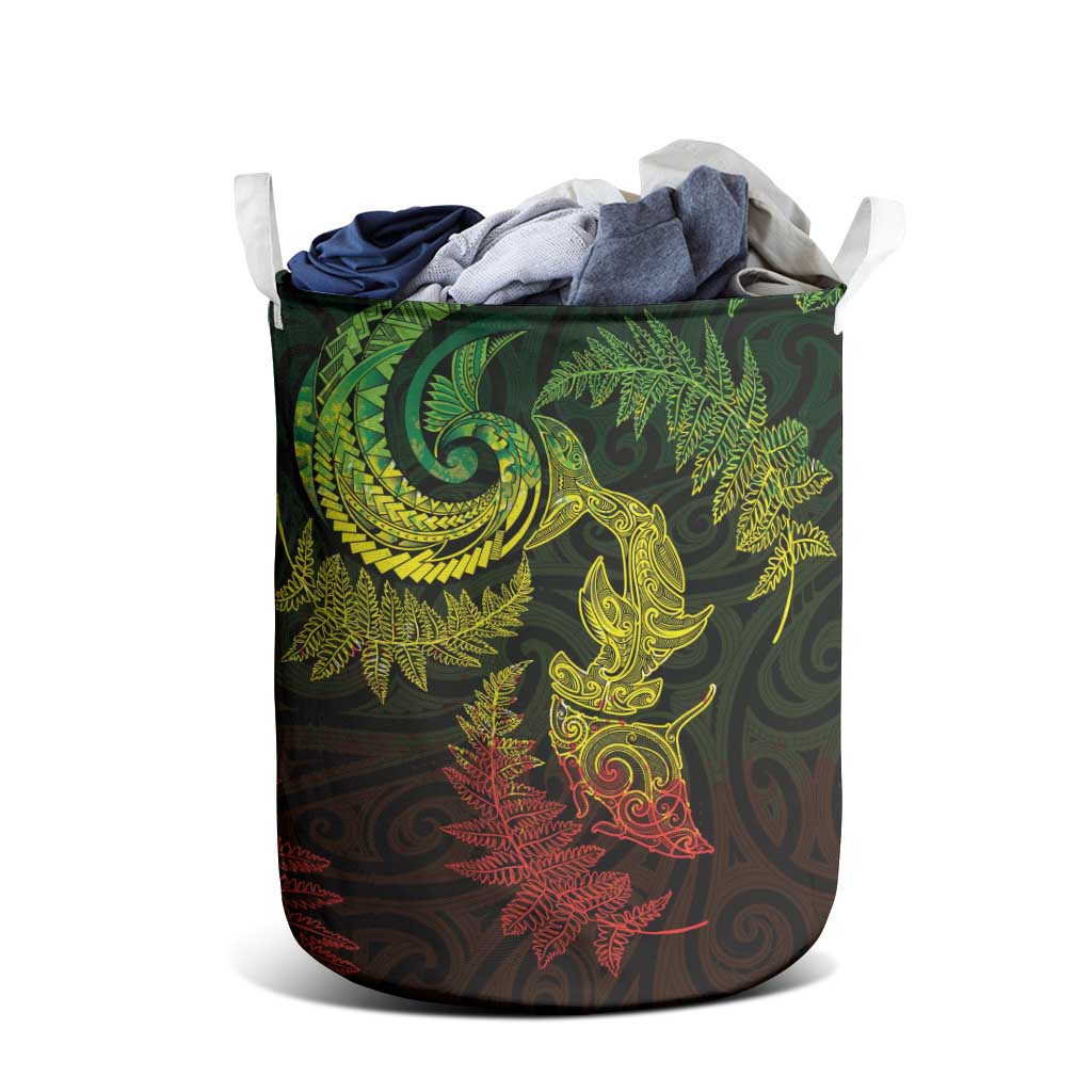 New Zealand Sea Animals with Maori Tribal Tattoo Laundry Basket Shark Manta Ray with Silver Fern Reggae LT03 - Polynesian Pride