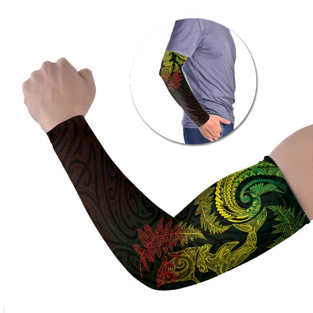 New Zealand Sea Animals with Maori Tribal Tattoo Arm Sleeves Shark Manta Ray with Silver Fern Reggae
