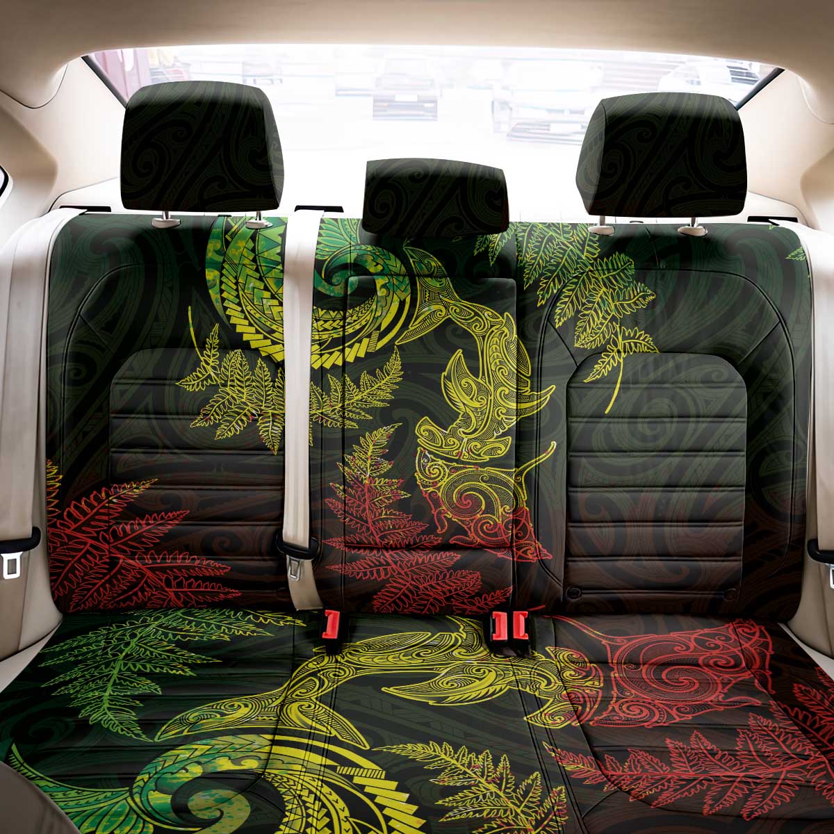 New Zealand Sea Animals with Maori Tribal Tattoo Back Car Seat Cover Shark Manta Ray with Silver Fern Reggae LT03 - Polynesian Pride
