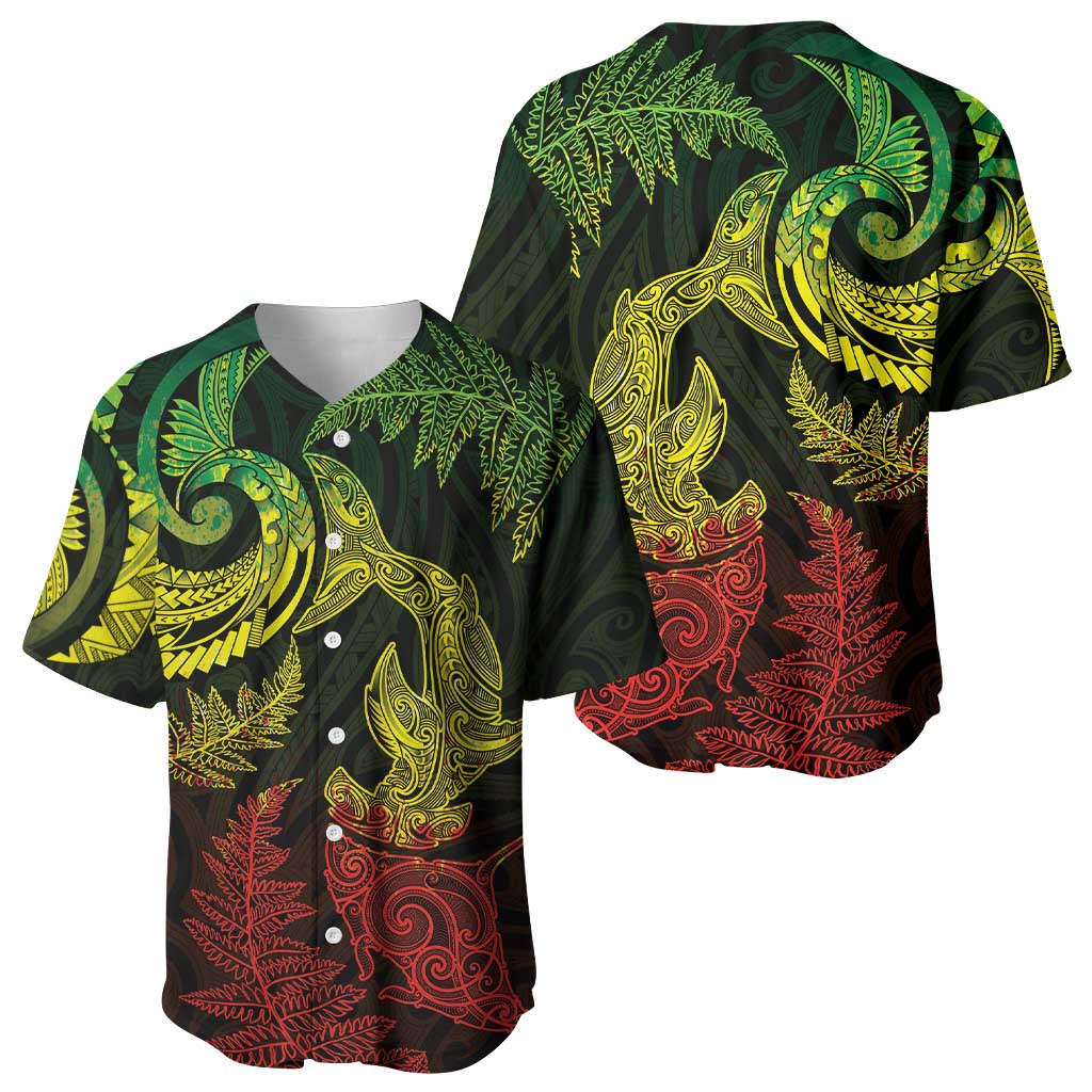 New Zealand Sea Animals with Maori Tribal Tattoo Baseball Jersey Shark Manta Ray with Silver Fern Reggae LT03 - Polynesian Pride