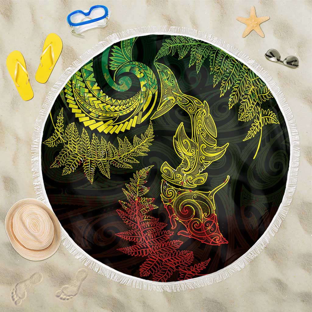 New Zealand Sea Animals with Maori Tribal Tattoo Beach Blanket Shark Manta Ray with Silver Fern Reggae LT03 One Size 150cm Reggae - Polynesian Pride