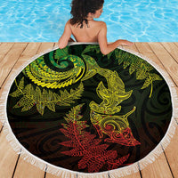 New Zealand Sea Animals with Maori Tribal Tattoo Beach Blanket Shark Manta Ray with Silver Fern Reggae LT03 - Polynesian Pride