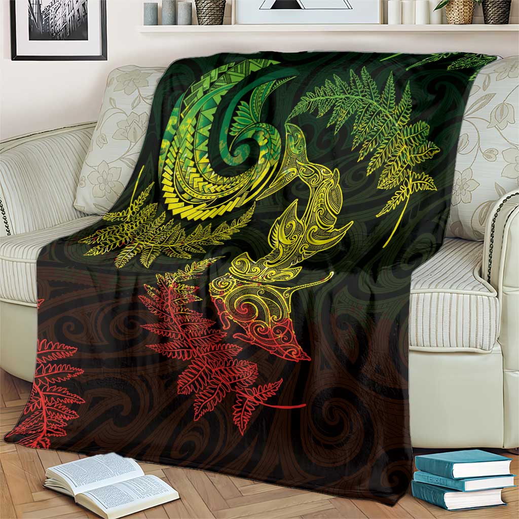 New Zealand Sea Animals with Maori Tribal Tattoo Blanket Shark Manta Ray with Silver Fern Reggae LT03 - Polynesian Pride