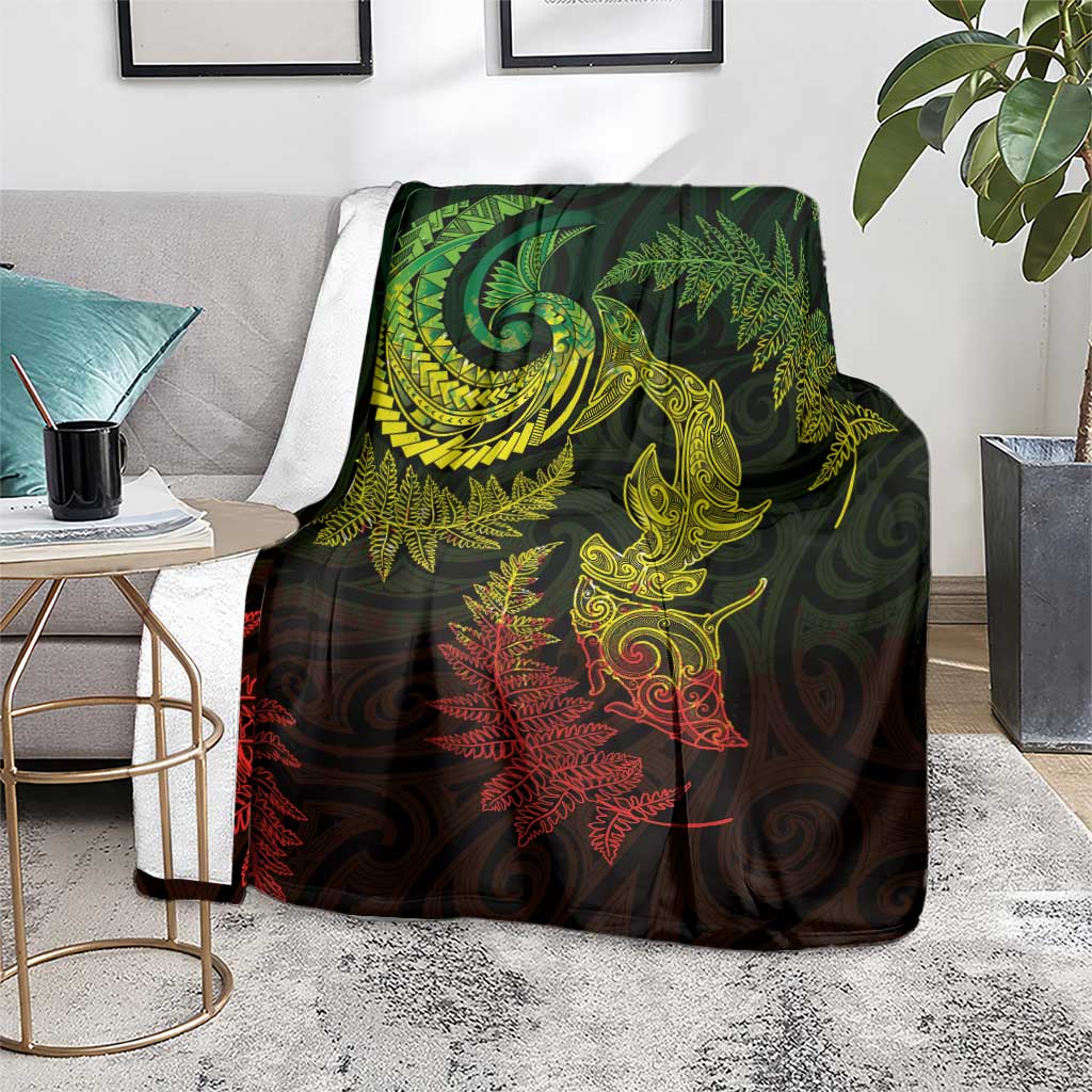 New Zealand Sea Animals with Maori Tribal Tattoo Blanket Shark Manta Ray with Silver Fern Reggae LT03 - Polynesian Pride