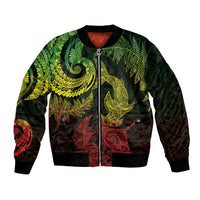 New Zealand Sea Animals with Maori Tribal Tattoo Bomber Jacket Shark Manta Ray with Silver Fern Reggae LT03 Unisex Reggae - Polynesian Pride