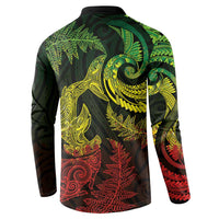 New Zealand Sea Animals with Maori Tribal Tattoo Button Sweatshirt Shark Manta Ray with Silver Fern Reggae LT03 - Polynesian Pride