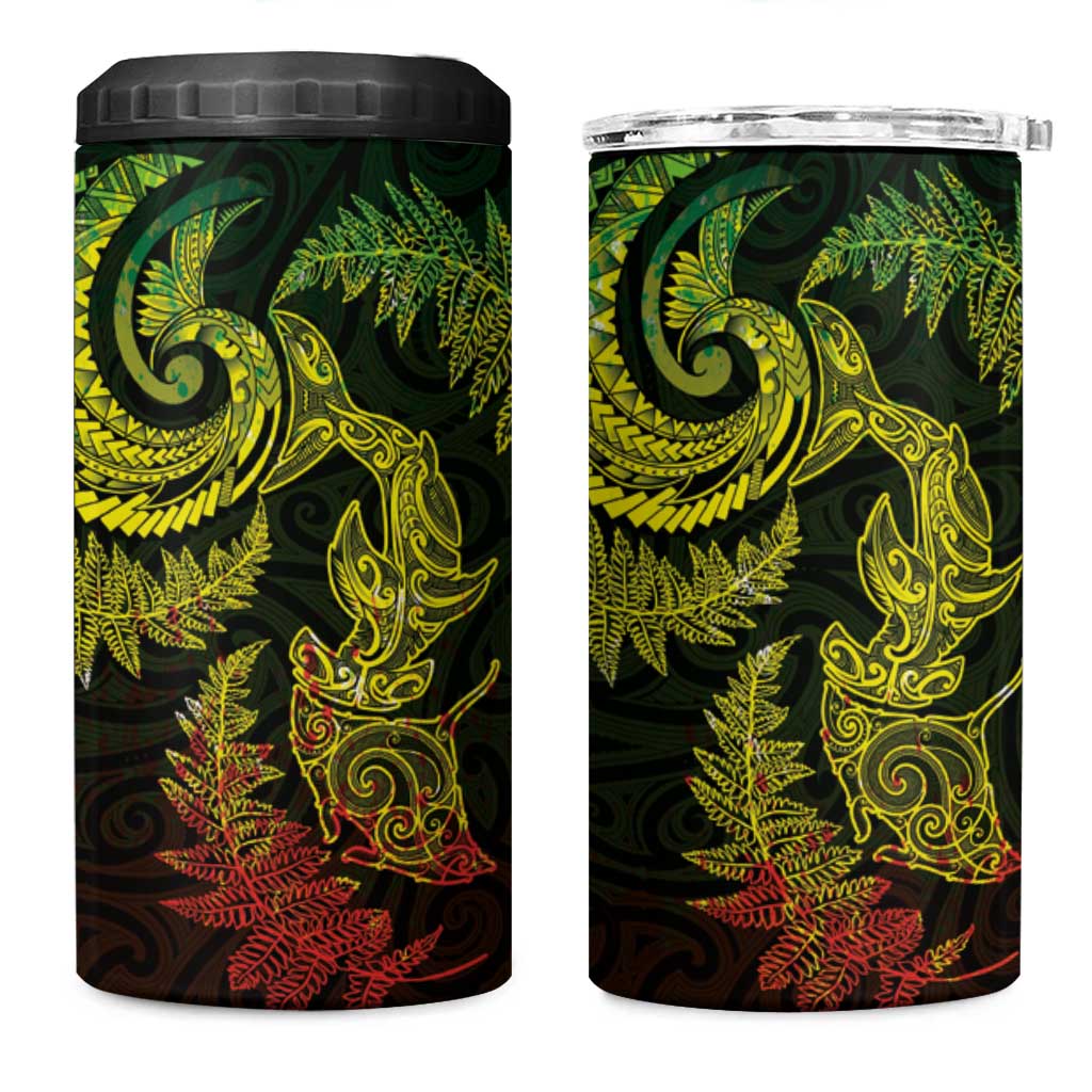 New Zealand Sea Animals with Maori Tribal Tattoo 4 in 1 Can Cooler Tumbler Shark Manta Ray with Silver Fern Reggae LT03 One Size: 16 oz Reggae - Polynesian Pride