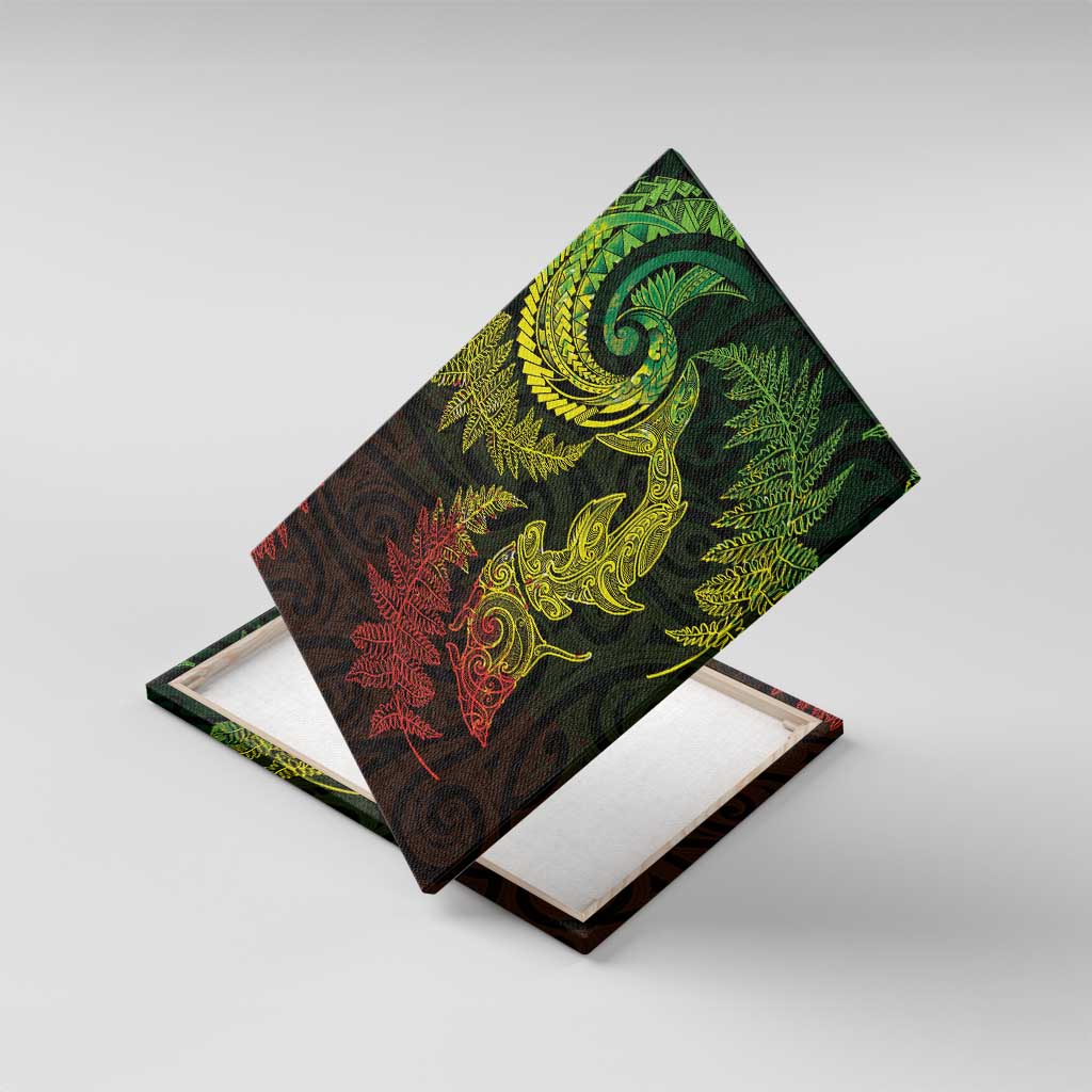 New Zealand Sea Animals with Maori Tribal Tattoo Canvas Wall Art Shark Manta Ray with Silver Fern Reggae LT03 With Frame Reggae - Polynesian Pride