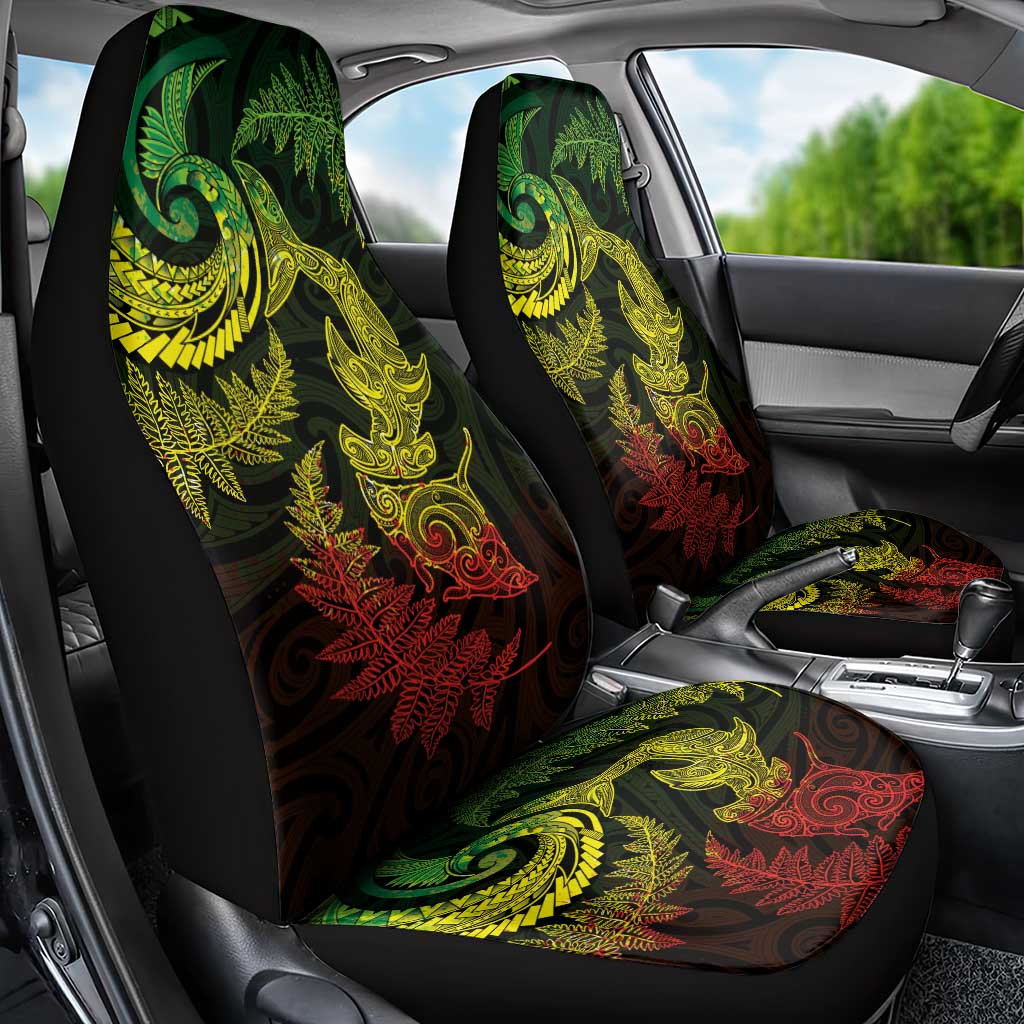 New Zealand Sea Animals with Maori Tribal Tattoo Car Seat Cover Shark Manta Ray with Silver Fern Reggae LT03 - Polynesian Pride