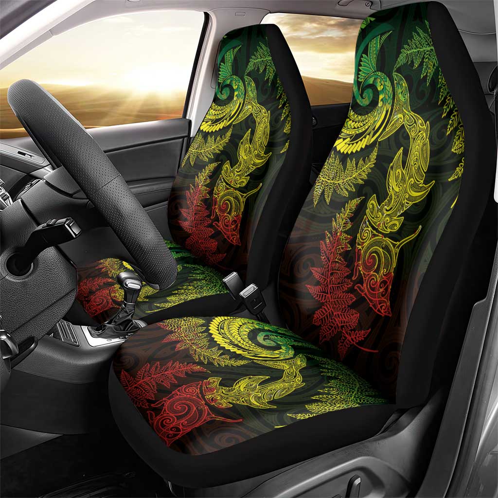 New Zealand Sea Animals with Maori Tribal Tattoo Car Seat Cover Shark Manta Ray with Silver Fern Reggae LT03 - Polynesian Pride
