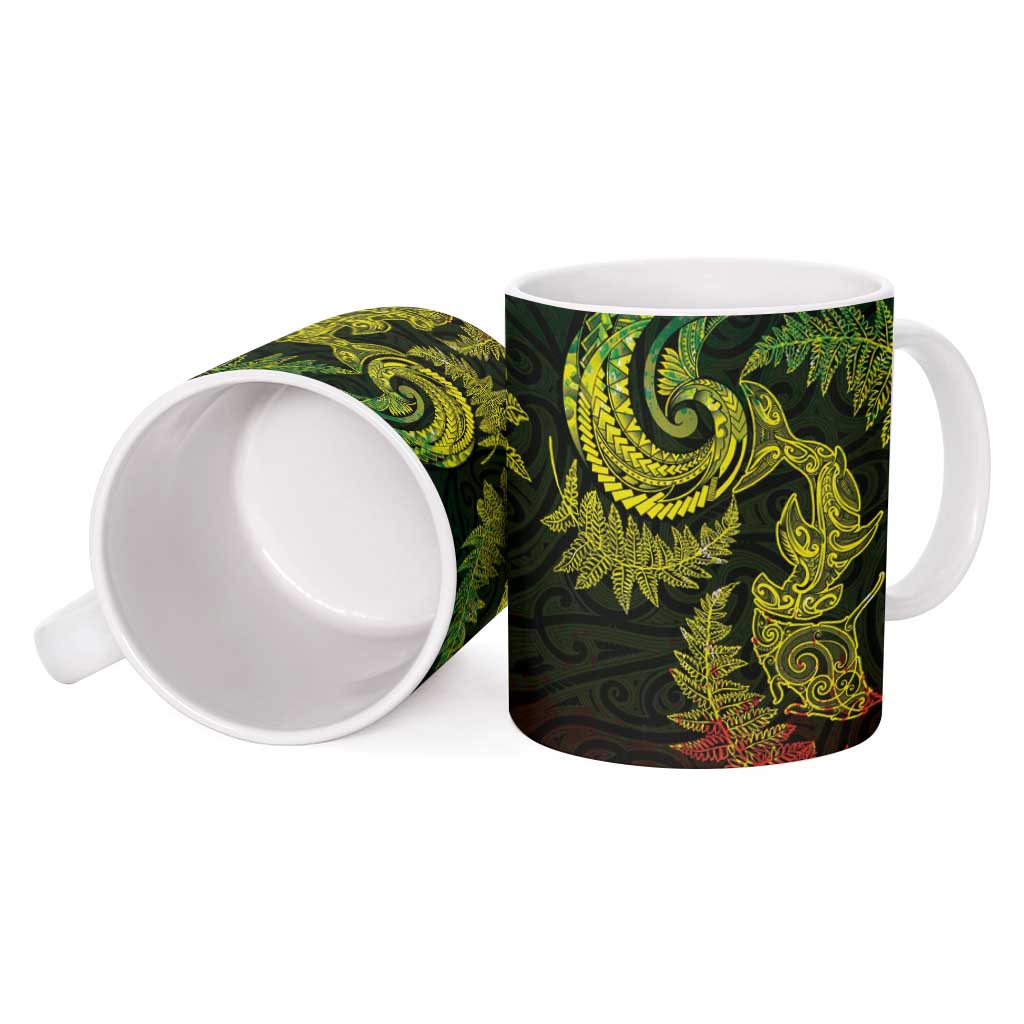New Zealand Sea Animals with Maori Tribal Tattoo Ceramic Mug Shark Manta Ray with Silver Fern Reggae LT03 - Polynesian Pride