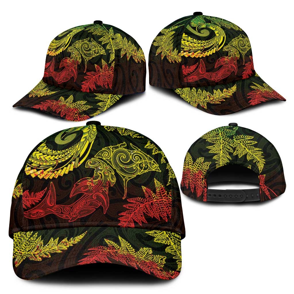 New Zealand Sea Animals with Maori Tribal Tattoo Classic Cap Shark Manta Ray with Silver Fern Reggae LT03 - Polynesian Pride