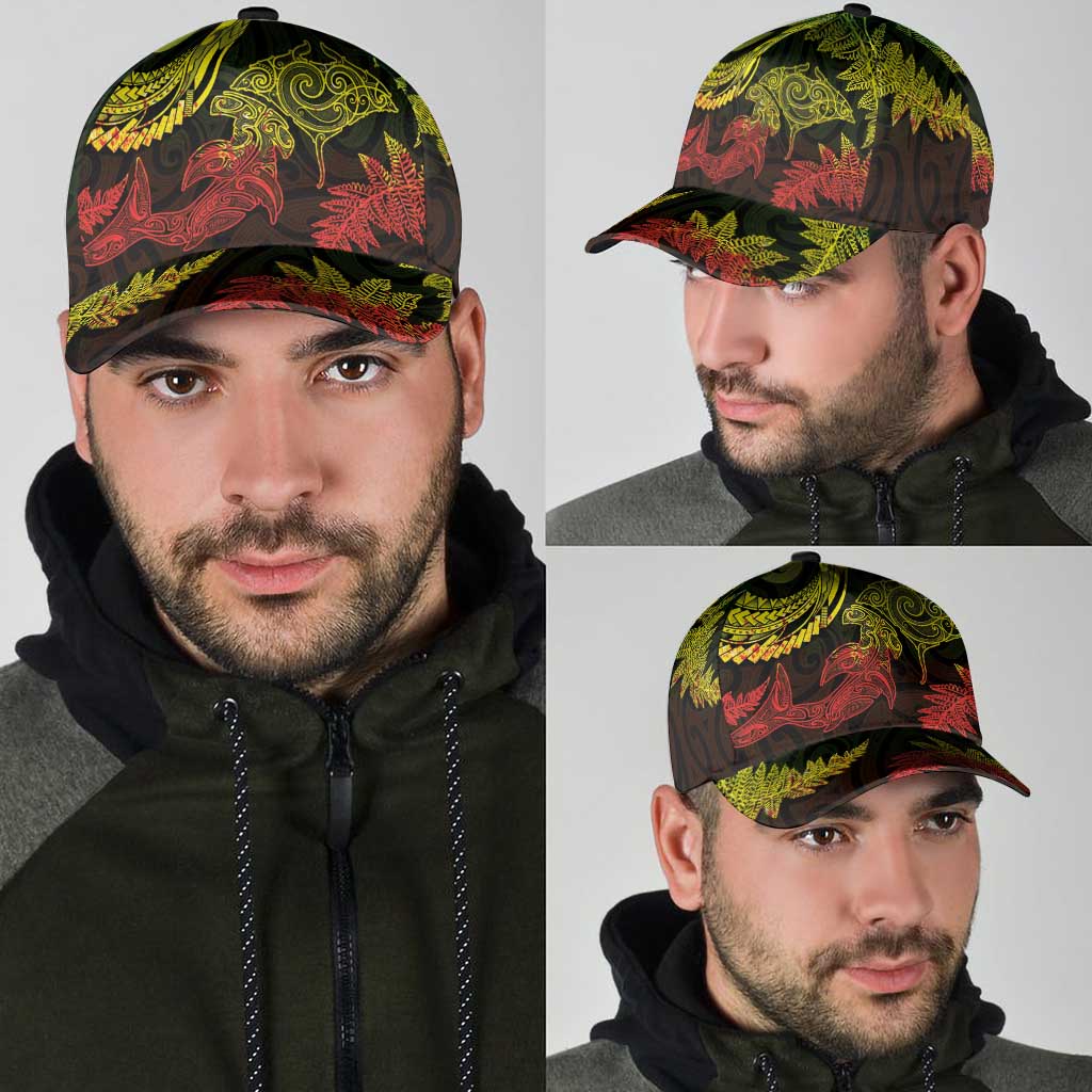 New Zealand Sea Animals with Maori Tribal Tattoo Classic Cap Shark Manta Ray with Silver Fern Reggae LT03 - Polynesian Pride