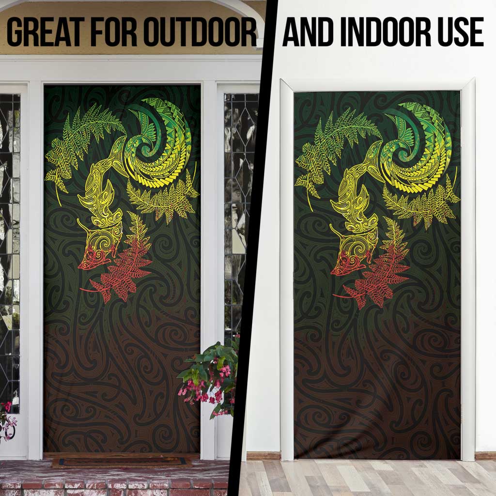 New Zealand Sea Animals with Maori Tribal Tattoo Door Cover Shark Manta Ray with Silver Fern Reggae LT03 - Polynesian Pride