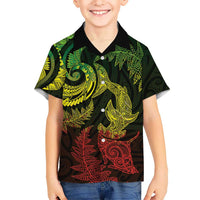 New Zealand Sea Animals with Maori Tribal Tattoo Family Matching Long Sleeve Bodycon Dress and Hawaiian Shirt Shark Manta Ray with Silver Fern Reggae LT03 Son's Shirt Reggae - Polynesian Pride