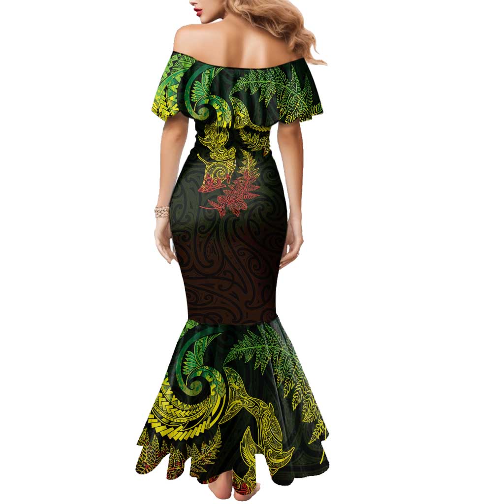 New Zealand Sea Animals with Maori Tribal Tattoo Family Matching Mermaid Dress and Hawaiian Shirt Shark Manta Ray with Silver Fern Reggae LT03 - Polynesian Pride