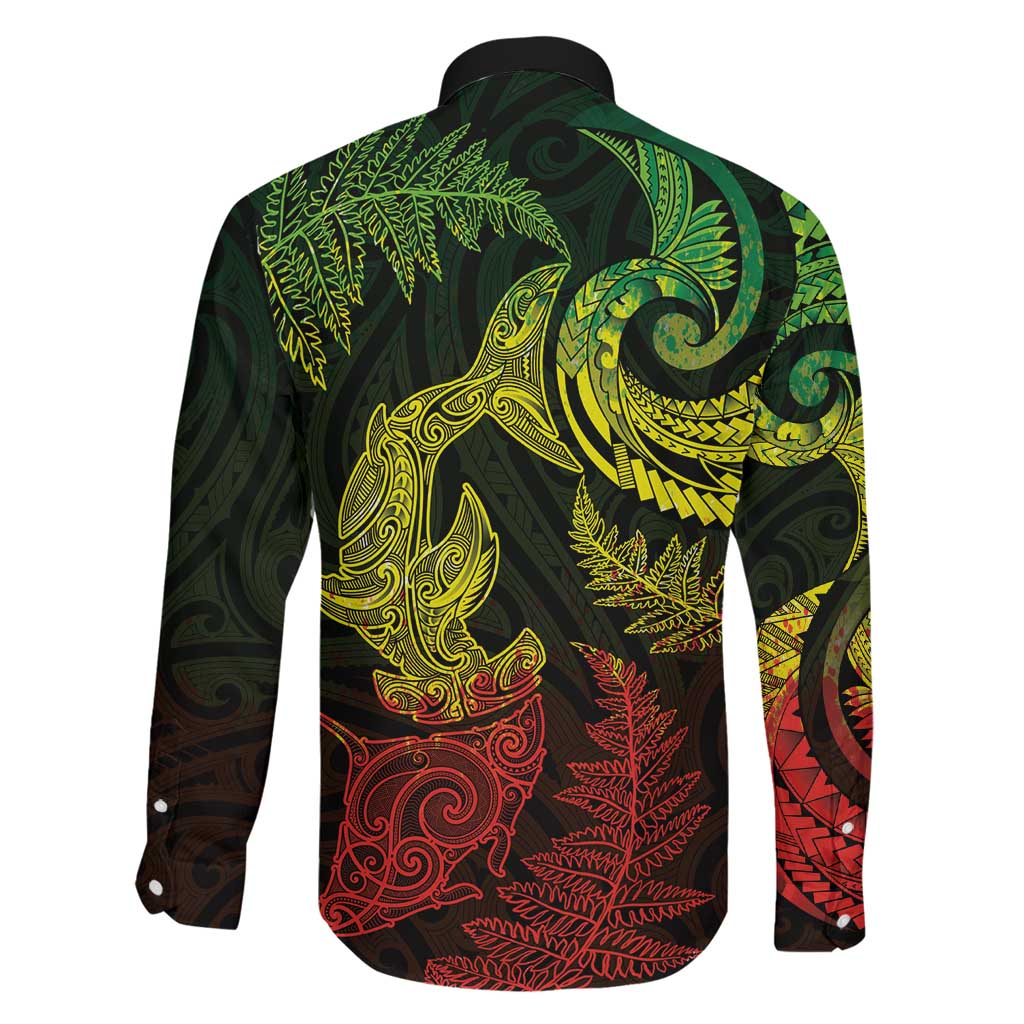 New Zealand Sea Animals with Maori Tribal Tattoo Family Matching Puletasi and Hawaiian Shirt Shark Manta Ray with Silver Fern Reggae LT03 - Polynesian Pride