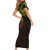 New Zealand Sea Animals with Maori Tribal Tattoo Family Matching Short Sleeve Bodycon Dress and Hawaiian Shirt Shark Manta Ray with Silver Fern Reggae LT03 - Polynesian Pride