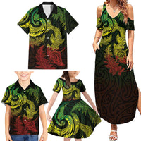 New Zealand Sea Animals with Maori Tribal Tattoo Family Matching Summer Maxi Dress and Hawaiian Shirt Shark Manta Ray with Silver Fern Reggae LT03 - Polynesian Pride