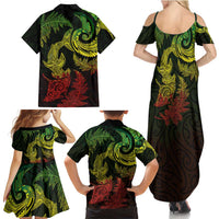 New Zealand Sea Animals with Maori Tribal Tattoo Family Matching Summer Maxi Dress and Hawaiian Shirt Shark Manta Ray with Silver Fern Reggae LT03 - Polynesian Pride