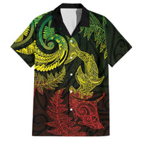 New Zealand Sea Animals with Maori Tribal Tattoo Family Matching Tank Maxi Dress and Hawaiian Shirt Shark Manta Ray with Silver Fern Reggae LT03 Dad's Shirt - Short Sleeve Reggae - Polynesian Pride