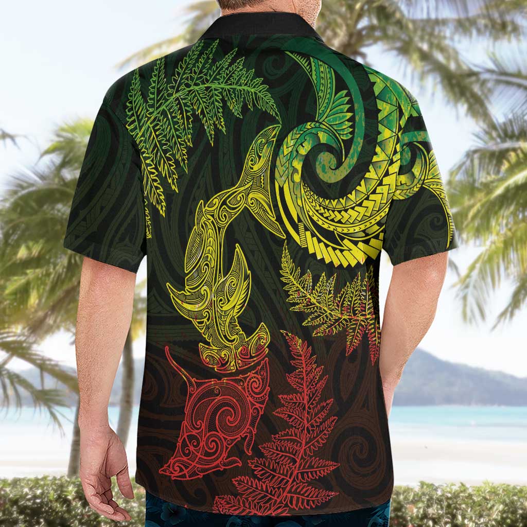 New Zealand Sea Animals with Maori Tribal Tattoo Hawaiian Shirt Shark Manta Ray with Silver Fern Reggae LT03 - Polynesian Pride