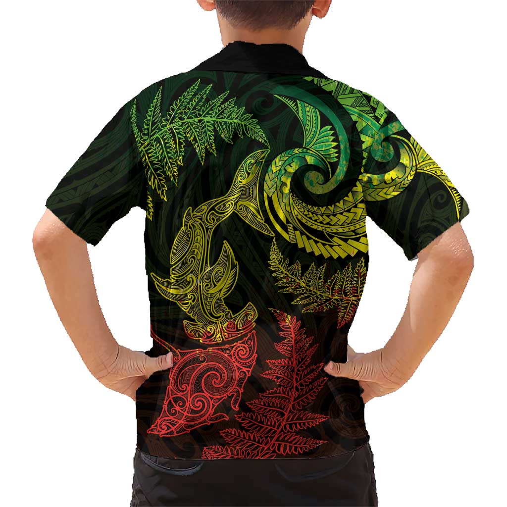 New Zealand Sea Animals with Maori Tribal Tattoo Hawaiian Shirt Shark Manta Ray with Silver Fern Reggae LT03 - Polynesian Pride