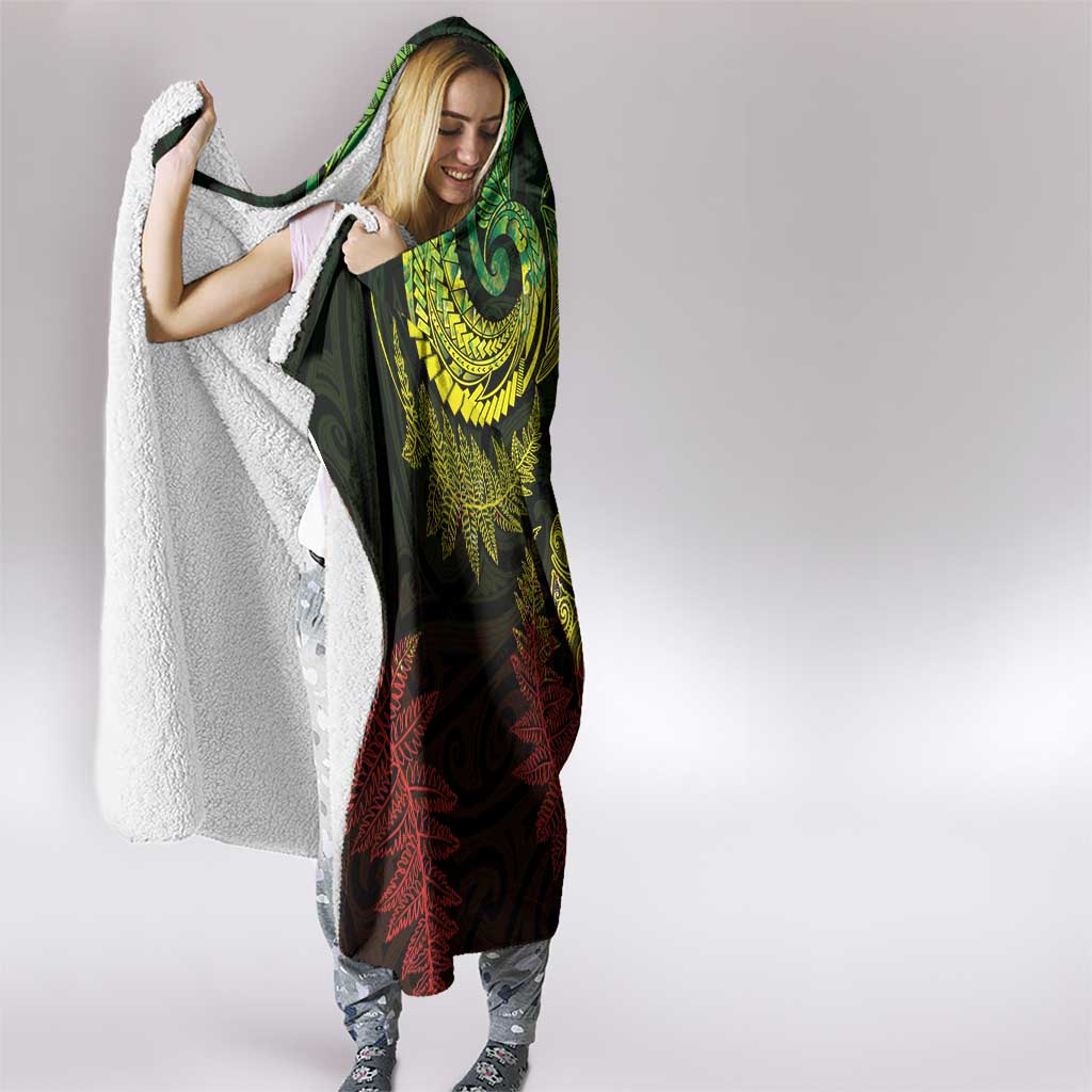 New Zealand Sea Animals with Maori Tribal Tattoo Hooded Blanket Shark Manta Ray with Silver Fern Reggae LT03 - Polynesian Pride