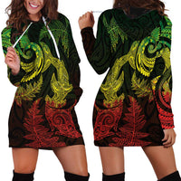 New Zealand Sea Animals with Maori Tribal Tattoo Hoodie Dress Shark Manta Ray with Silver Fern Reggae LT03 - Polynesian Pride