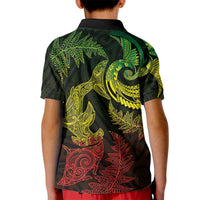 New Zealand Sea Animals with Maori Tribal Tattoo Kid Polo Shirt Shark Manta Ray with Silver Fern Reggae LT03 - Polynesian Pride