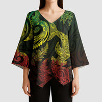 New Zealand Sea Animals with Maori Tribal Tattoo Kimono Sleeve Blouse Shark Manta Ray with Silver Fern Reggae LT03 - Polynesian Pride