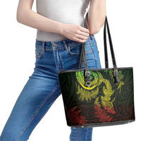 New Zealand Sea Animals with Maori Tribal Tattoo Leather Tote Bag Shark Manta Ray with Silver Fern Reggae LT03 - Polynesian Pride